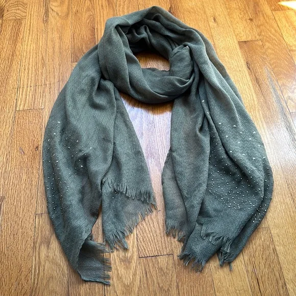 Sage Green Lightweight Scarf with Star Stud Detailing - Picture 1 of 3